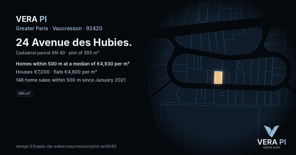 24 Avenue des Hubies, Vaucresson at night – the plot lit, the parcels around coloured by the prices near them