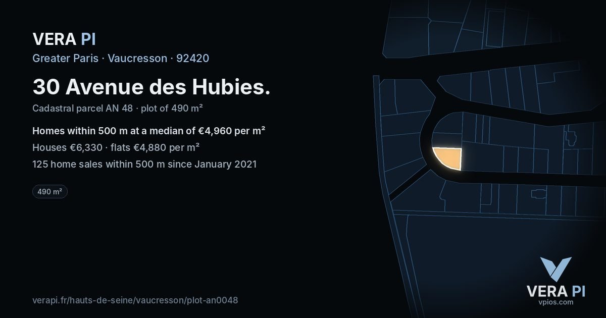 30 Avenue des Hubies, Vaucresson at night – the plot lit, the parcels around coloured by the prices near them