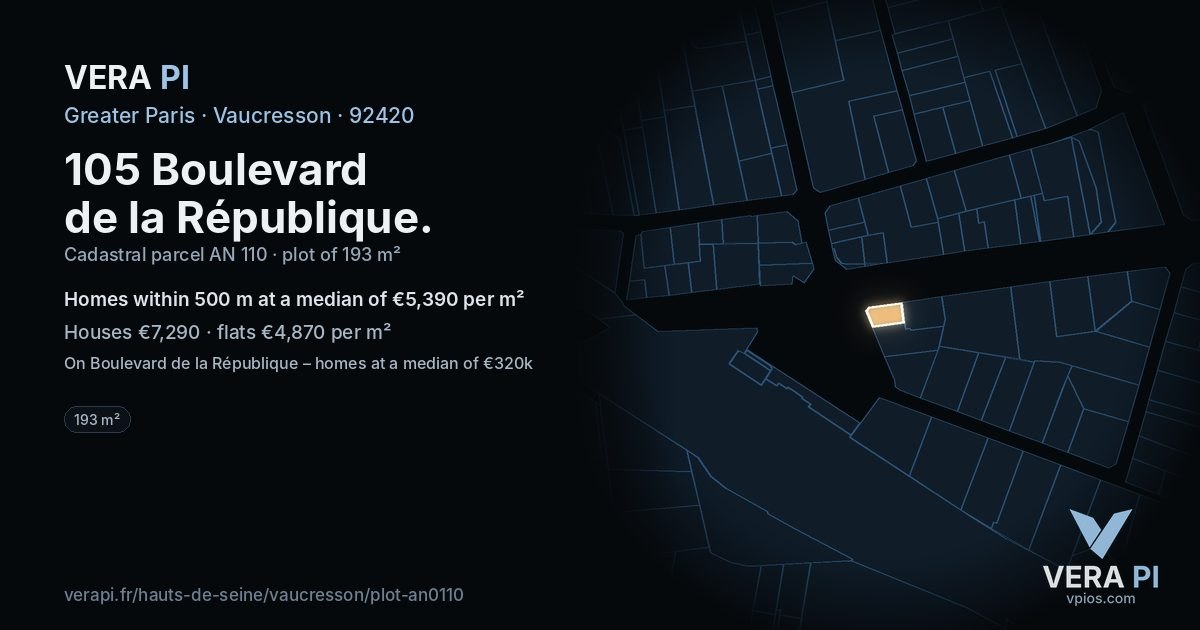 105 Boulevard de la République, Vaucresson at night – the plot lit, the parcels around coloured by the prices near them