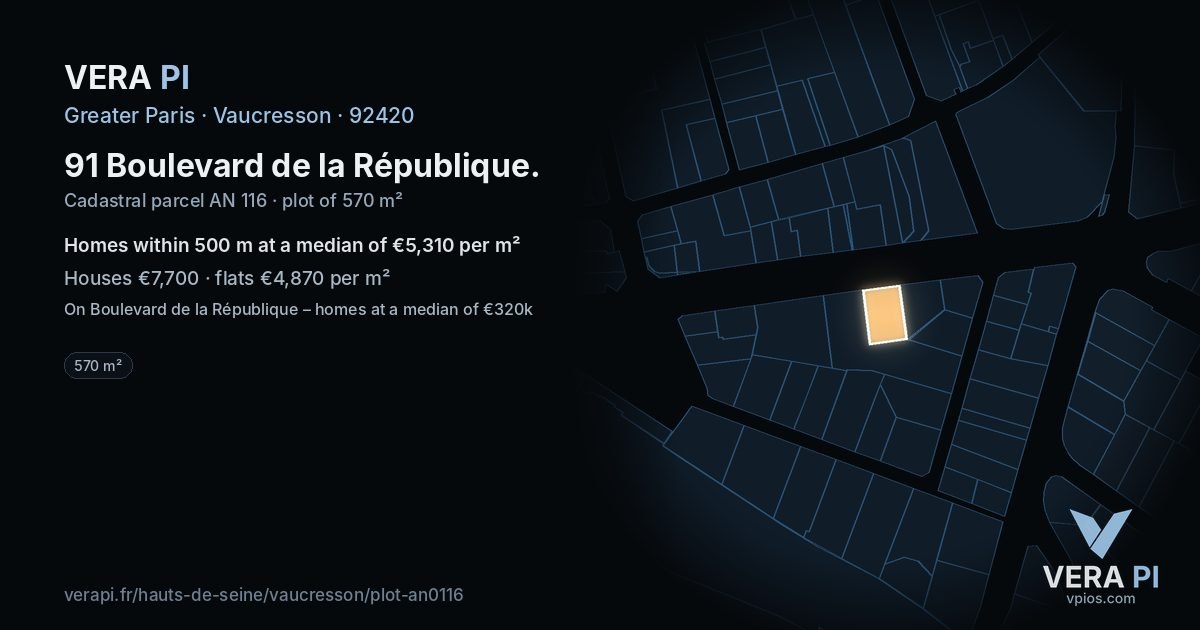 91 Boulevard de la République, Vaucresson at night – the plot lit, the parcels around coloured by the prices near them