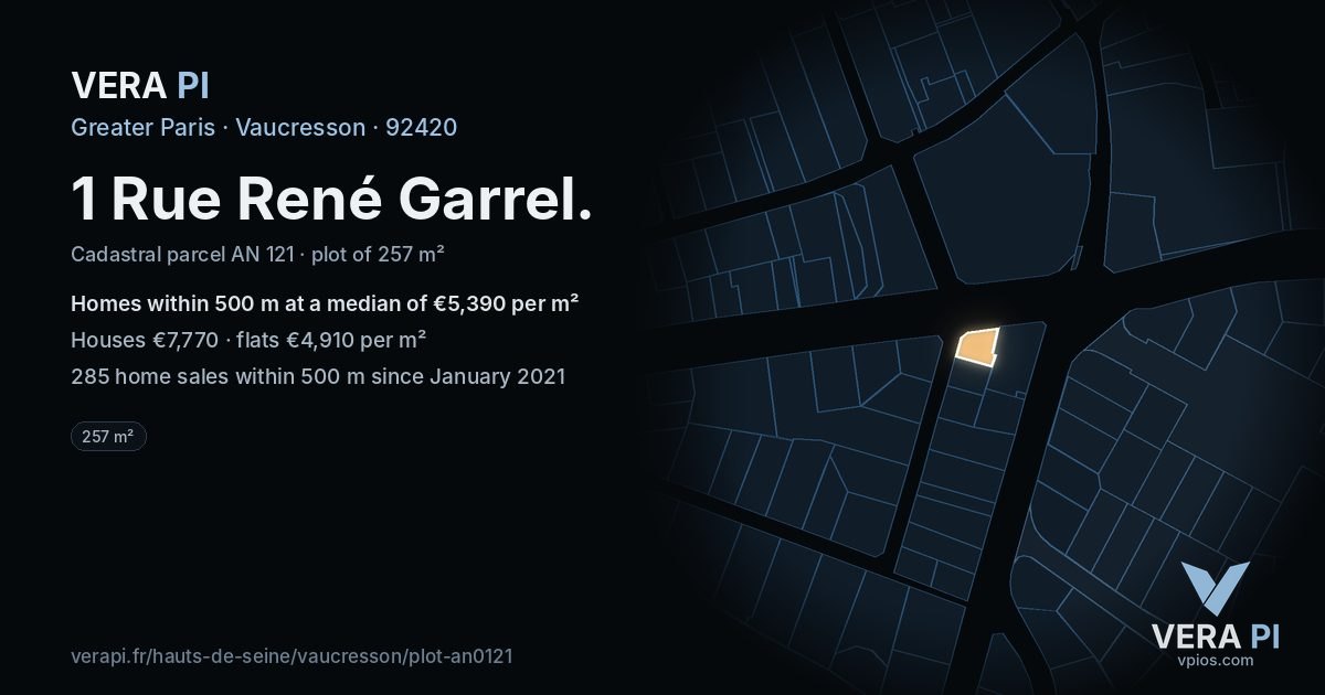 1 Rue René Garrel, Vaucresson at night – the plot lit, the parcels around coloured by the prices near them