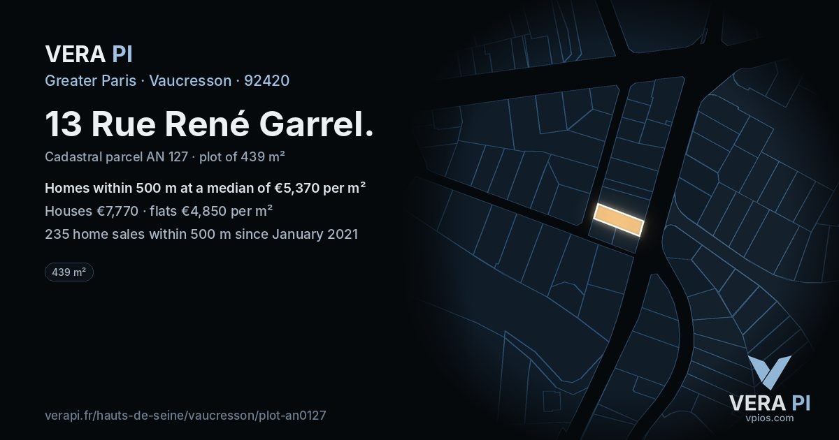 13 Rue René Garrel, Vaucresson at night – the plot lit, the parcels around coloured by the prices near them