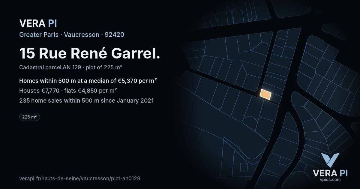 15 Rue René Garrel, Vaucresson at night – the plot lit, the parcels around coloured by the prices near them