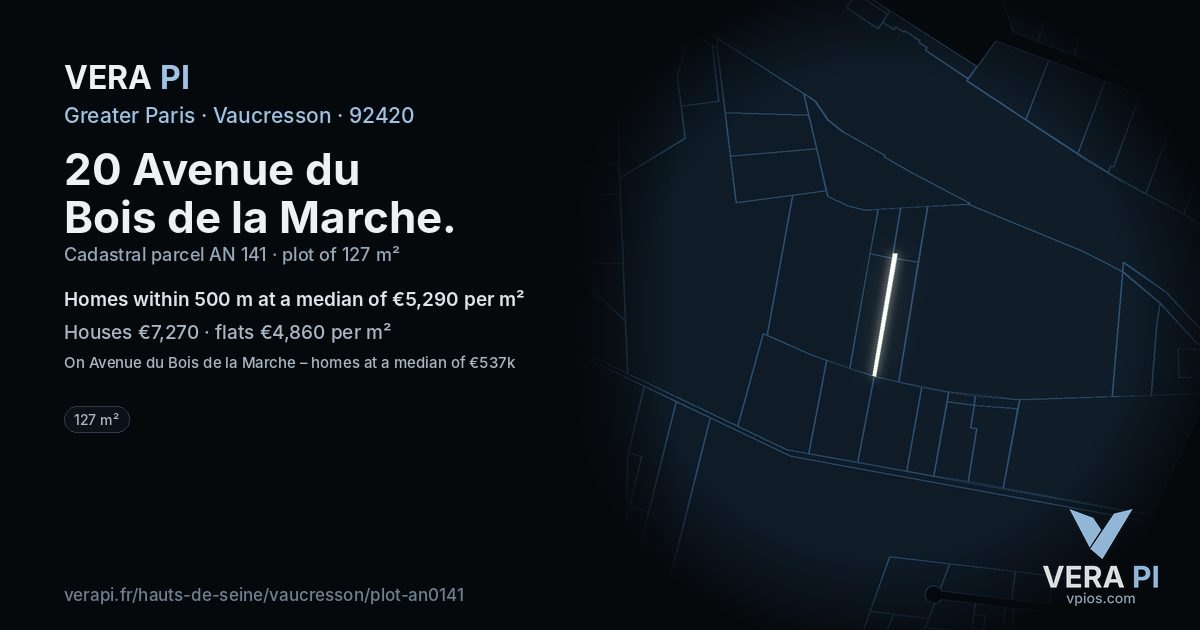 20 Avenue du Bois de la Marche, Vaucresson at night – the plot lit, the parcels around coloured by the prices near them
