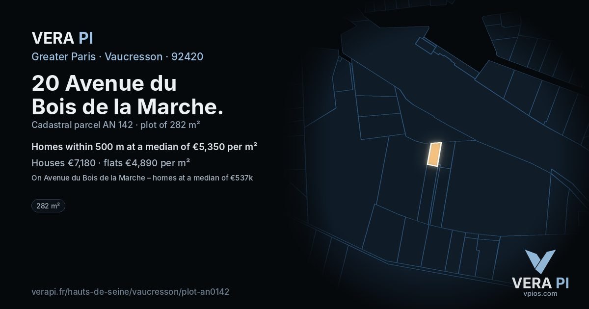 20 Avenue du Bois de la Marche, Vaucresson at night – the plot lit, the parcels around coloured by the prices near them