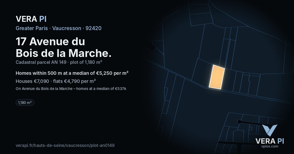 17 Avenue du Bois de la Marche, Vaucresson at night – the plot lit, the parcels around coloured by the prices near them