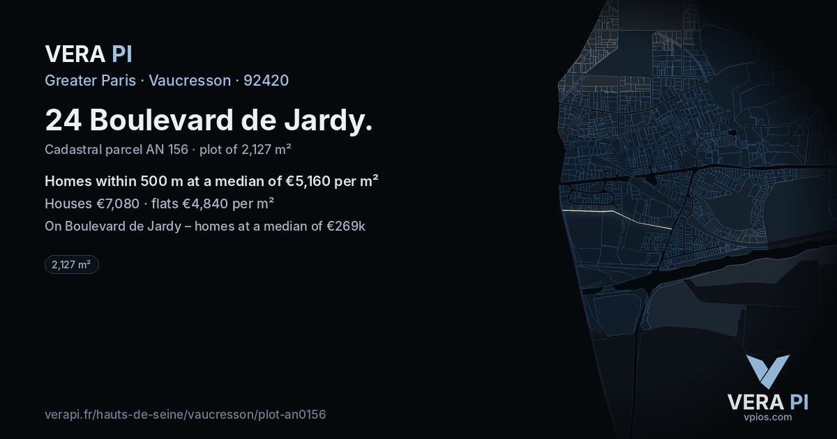 24 Boulevard de Jardy, Vaucresson at night – the plot lit, the parcels around coloured by the prices near them
