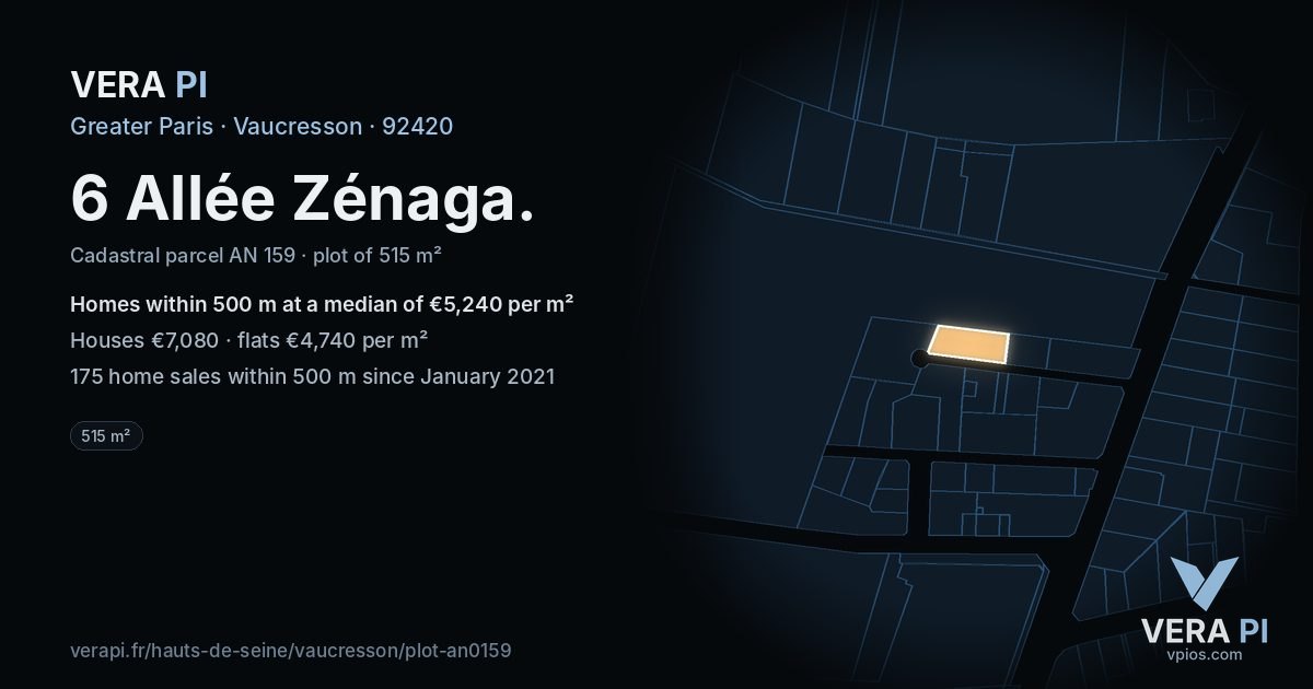 6 Allée Zénaga, Vaucresson at night – the plot lit, the parcels around coloured by the prices near them