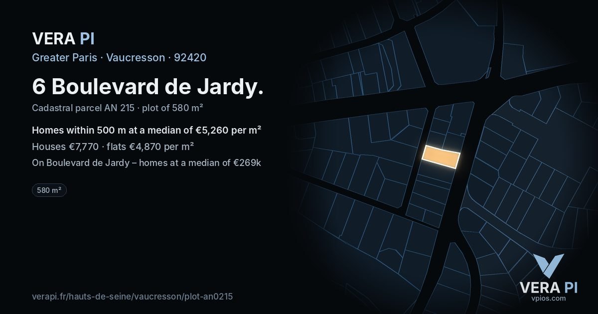6 Boulevard de Jardy, Vaucresson at night – the plot lit, the parcels around coloured by the prices near them