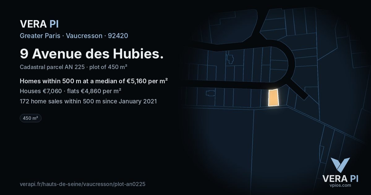 9 Avenue des Hubies, Vaucresson at night – the plot lit, the parcels around coloured by the prices near them