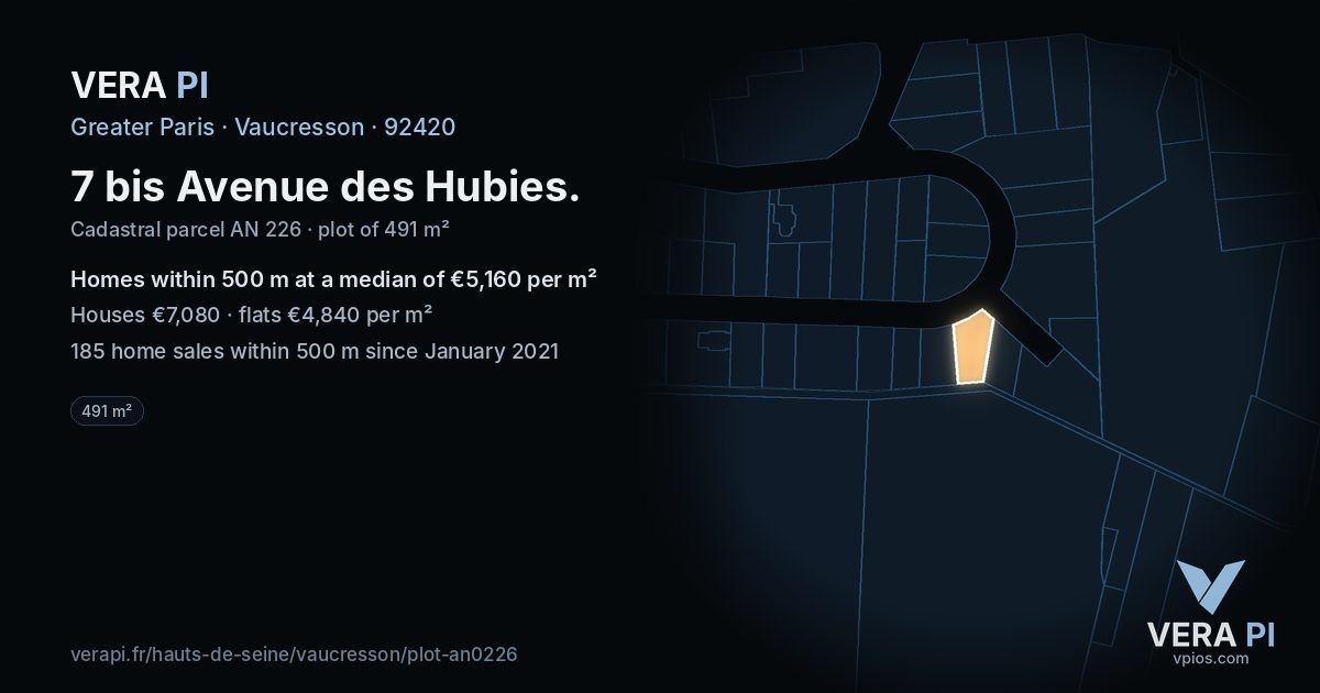 7 bis Avenue des Hubies, Vaucresson at night – the plot lit, the parcels around coloured by the prices near them