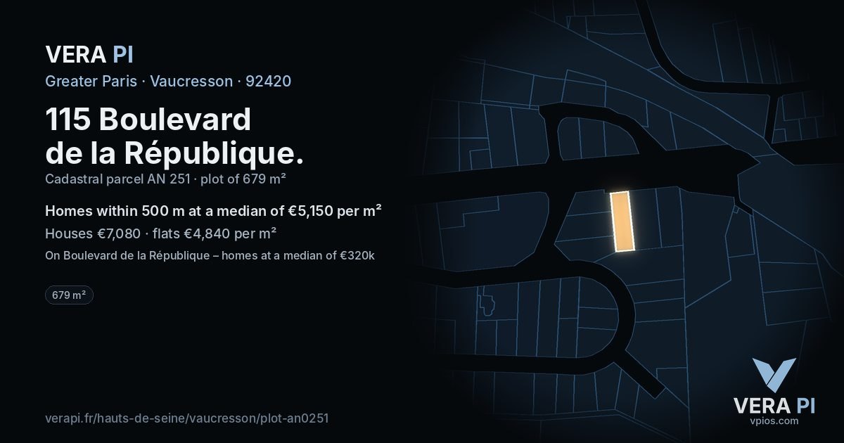 115 Boulevard de la République, Vaucresson at night – the plot lit, the parcels around coloured by the prices near them