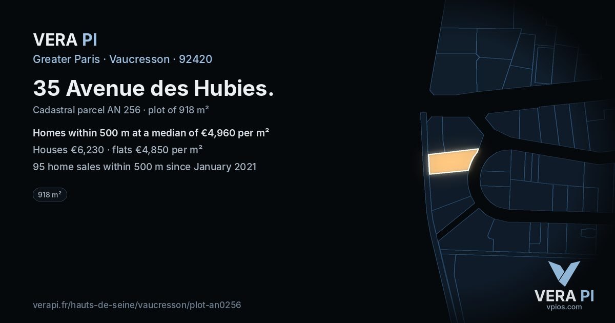 35 Avenue des Hubies, Vaucresson at night – the plot lit, the parcels around coloured by the prices near them