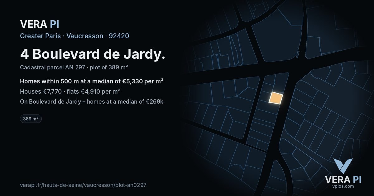 4 Boulevard de Jardy, Vaucresson at night – the plot lit, the parcels around coloured by the prices near them