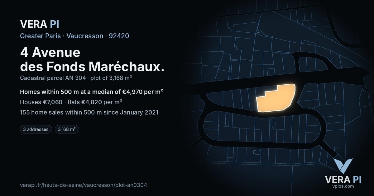 4 Avenue des Fonds Maréchaux, Vaucresson at night – the plot lit, the parcels around coloured by the prices near them