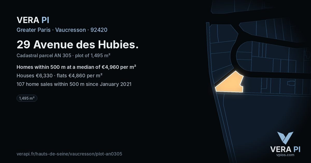 29 Avenue des Hubies, Vaucresson at night – the plot lit, the parcels around coloured by the prices near them