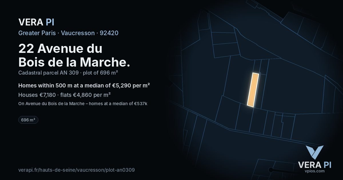 22 Avenue du Bois de la Marche, Vaucresson at night – the plot lit, the parcels around coloured by the prices near them