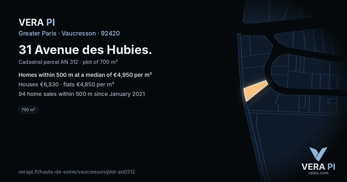 31 Avenue des Hubies, Vaucresson at night – the plot lit, the parcels around coloured by the prices near them