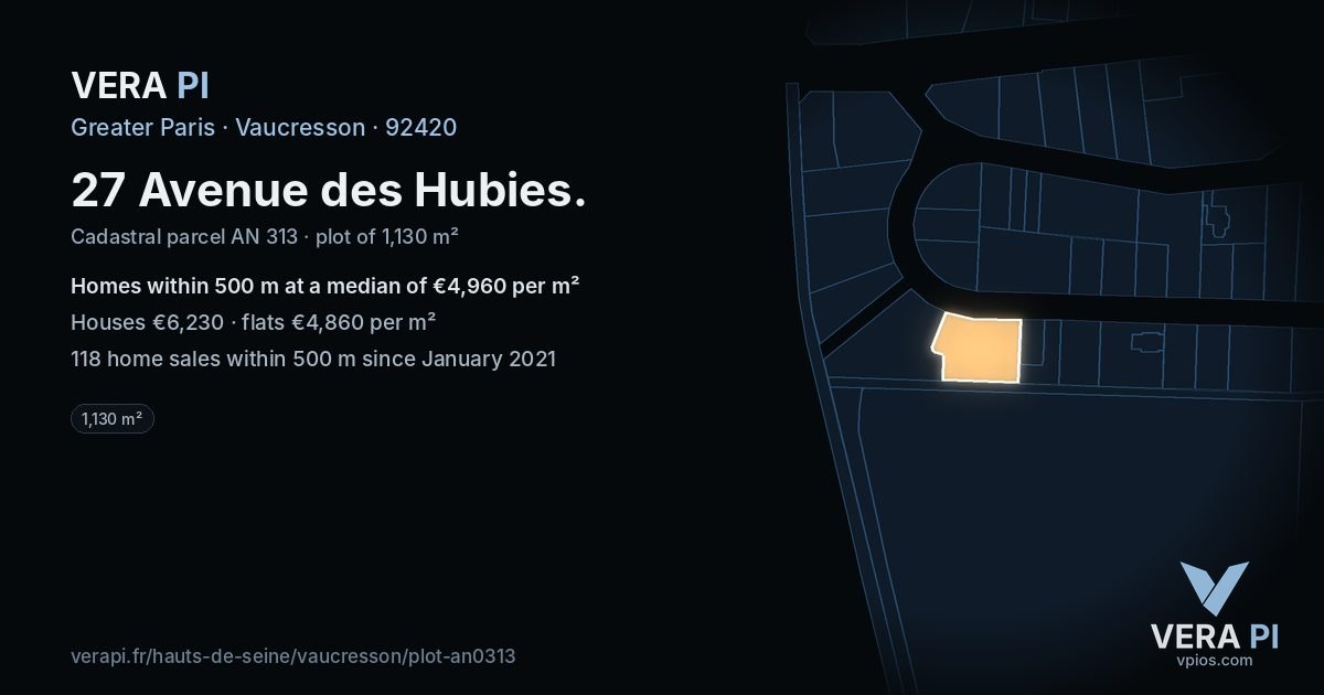 27 Avenue des Hubies, Vaucresson at night – the plot lit, the parcels around coloured by the prices near them