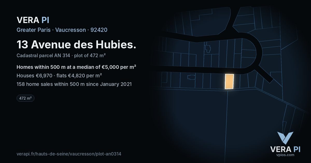 13 Avenue des Hubies, Vaucresson at night – the plot lit, the parcels around coloured by the prices near them