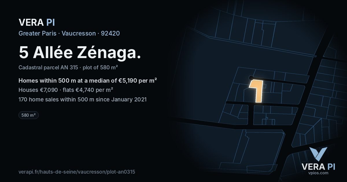 5 Allée Zénaga, Vaucresson at night – the plot lit, the parcels around coloured by the prices near them