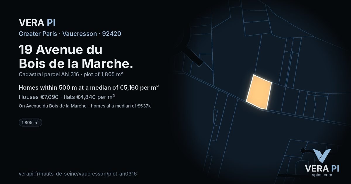 19 Avenue du Bois de la Marche, Vaucresson at night – the plot lit, the parcels around coloured by the prices near them