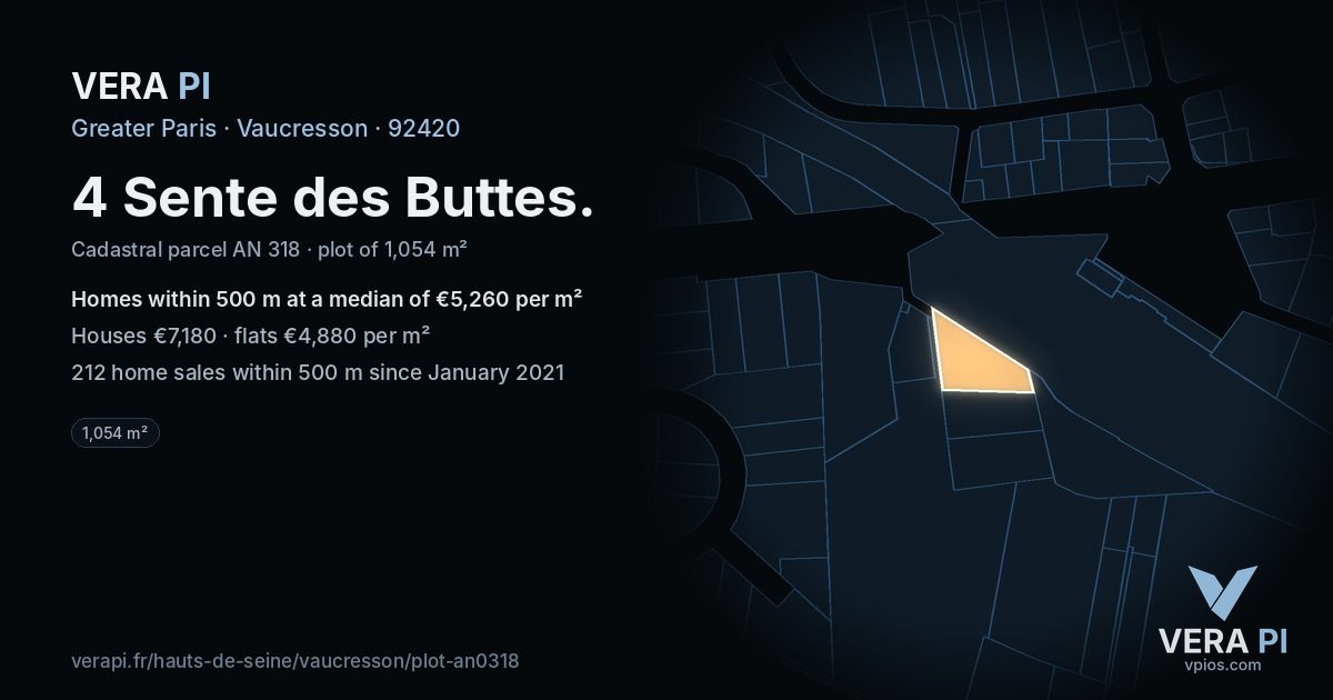 4 Sente des Buttes, Vaucresson at night – the plot lit, the parcels around coloured by the prices near them