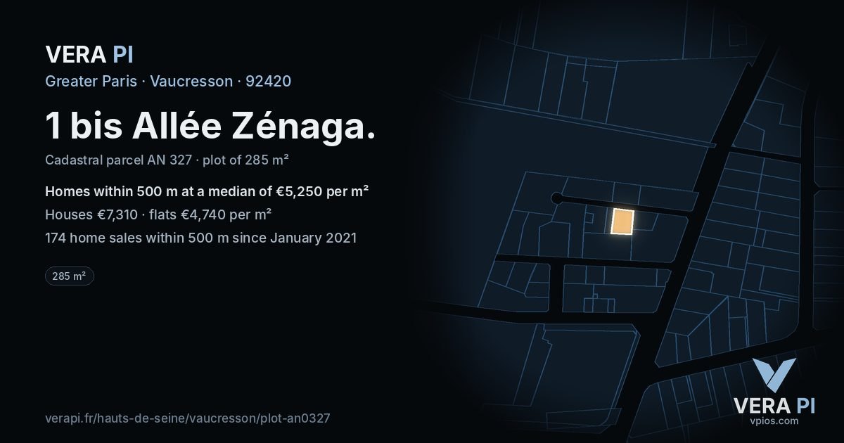 1 bis Allée Zénaga, Vaucresson at night – the plot lit, the parcels around coloured by the prices near them