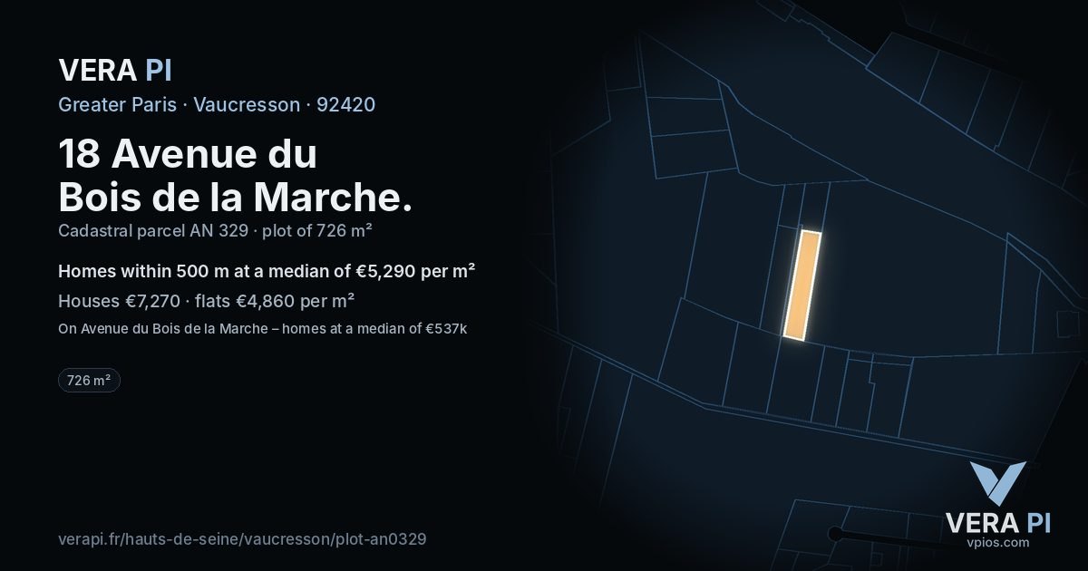 18 Avenue du Bois de la Marche, Vaucresson at night – the plot lit, the parcels around coloured by the prices near them