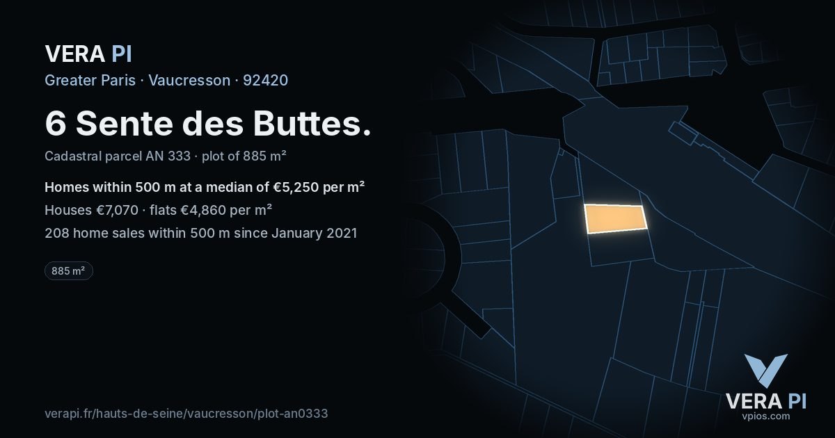 6 Sente des Buttes, Vaucresson at night – the plot lit, the parcels around coloured by the prices near them