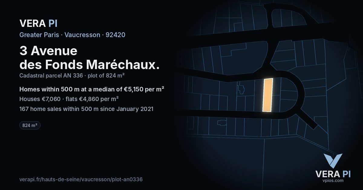 3 Avenue des Fonds Maréchaux, Vaucresson at night – the plot lit, the parcels around coloured by the prices near them