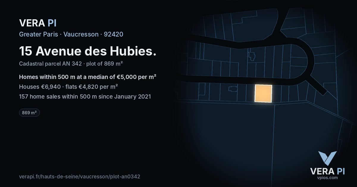 15 Avenue des Hubies, Vaucresson at night – the plot lit, the parcels around coloured by the prices near them