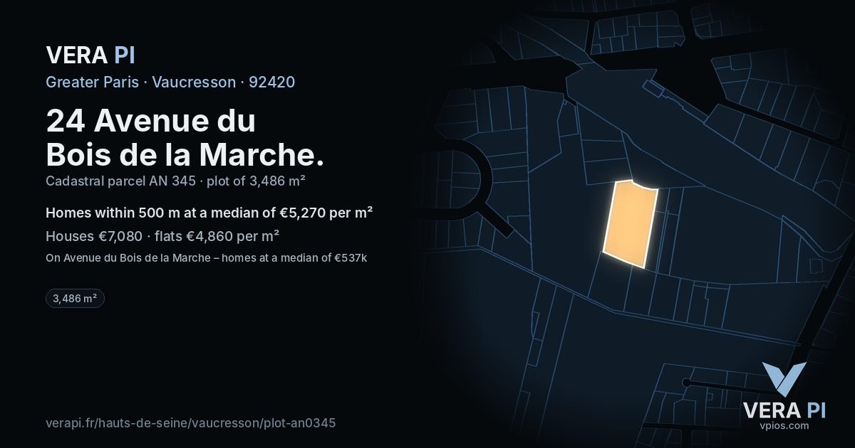 24 Avenue du Bois de la Marche, Vaucresson at night – the plot lit, the parcels around coloured by the prices near them