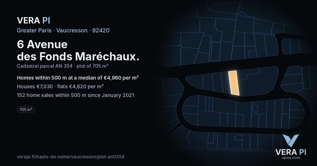 6 Avenue des Fonds Maréchaux, Vaucresson at night – the plot lit, the parcels around coloured by the prices near them