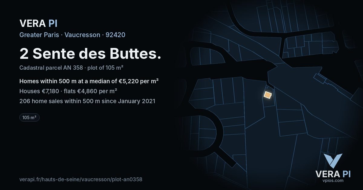 2 Sente des Buttes, Vaucresson at night – the plot lit, the parcels around coloured by the prices near them