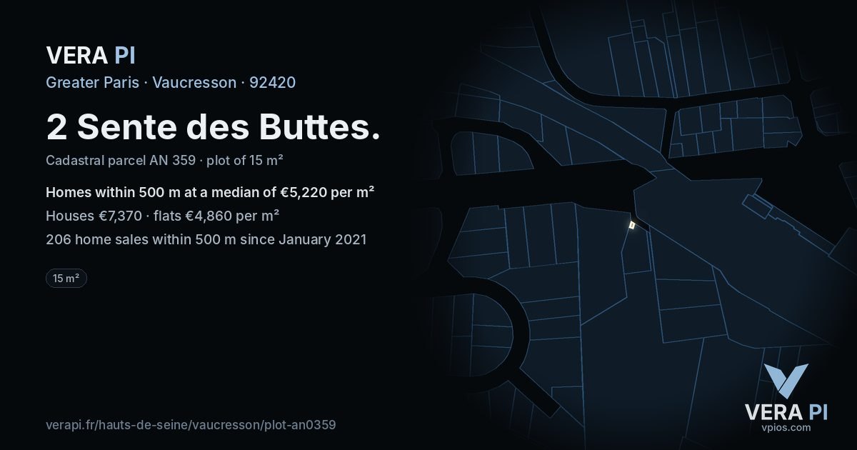 2 Sente des Buttes, Vaucresson at night – the plot lit, the parcels around coloured by the prices near them