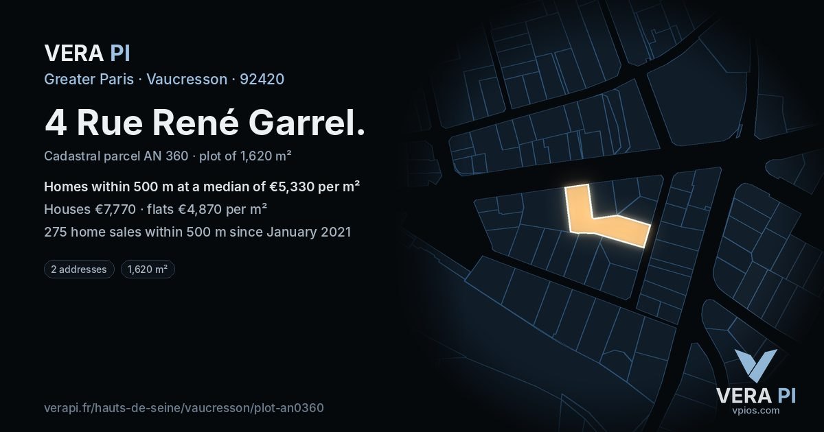 4 Rue René Garrel, Vaucresson at night – the plot lit, the parcels around coloured by the prices near them