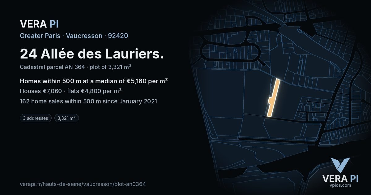 24 Allée des Lauriers, Vaucresson at night – the plot lit, the parcels around coloured by the prices near them