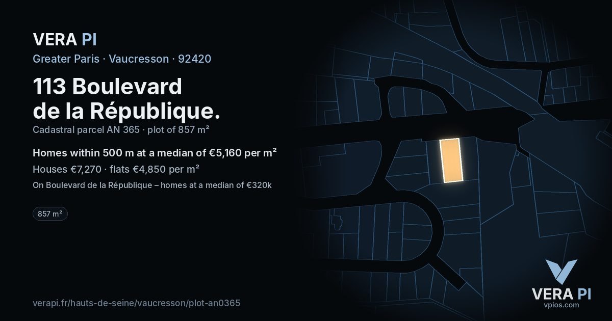 113 Boulevard de la République, Vaucresson at night – the plot lit, the parcels around coloured by the prices near them