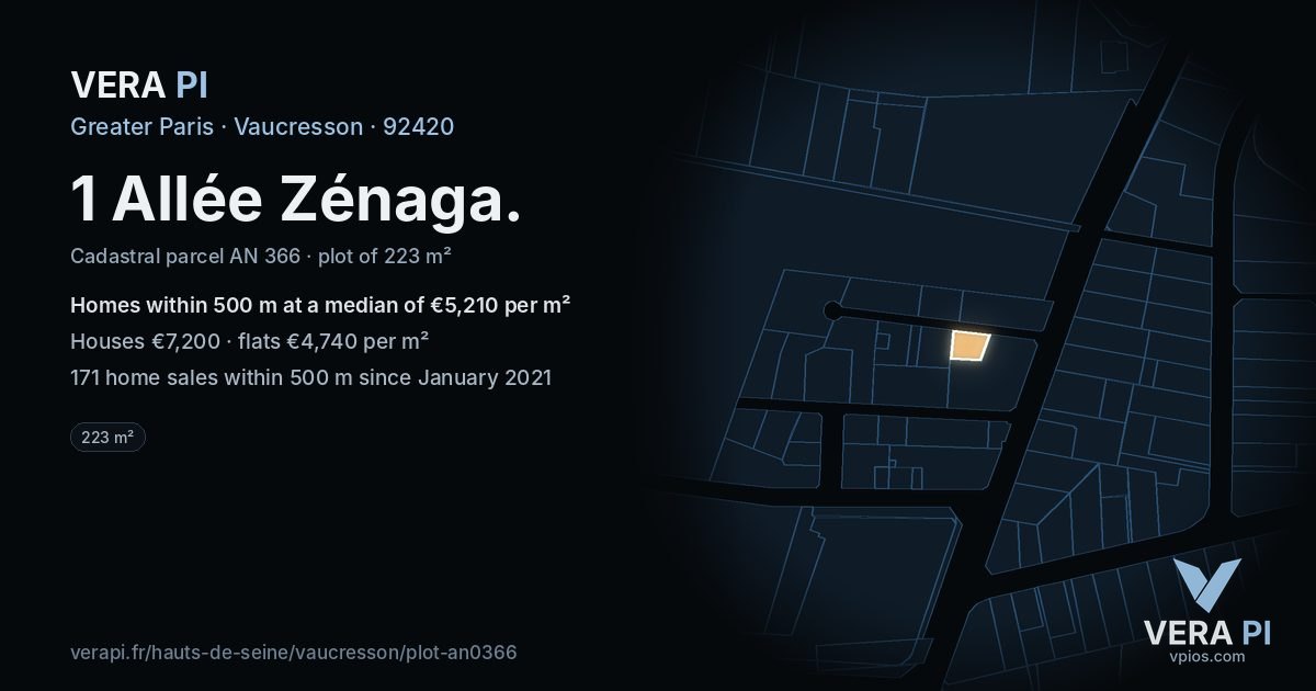 1 Allée Zénaga, Vaucresson at night – the plot lit, the parcels around coloured by the prices near them
