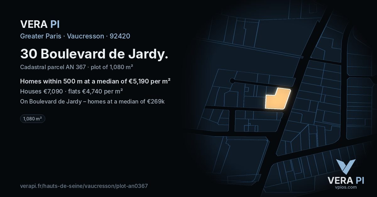 30 Boulevard de Jardy, Vaucresson at night – the plot lit, the parcels around coloured by the prices near them