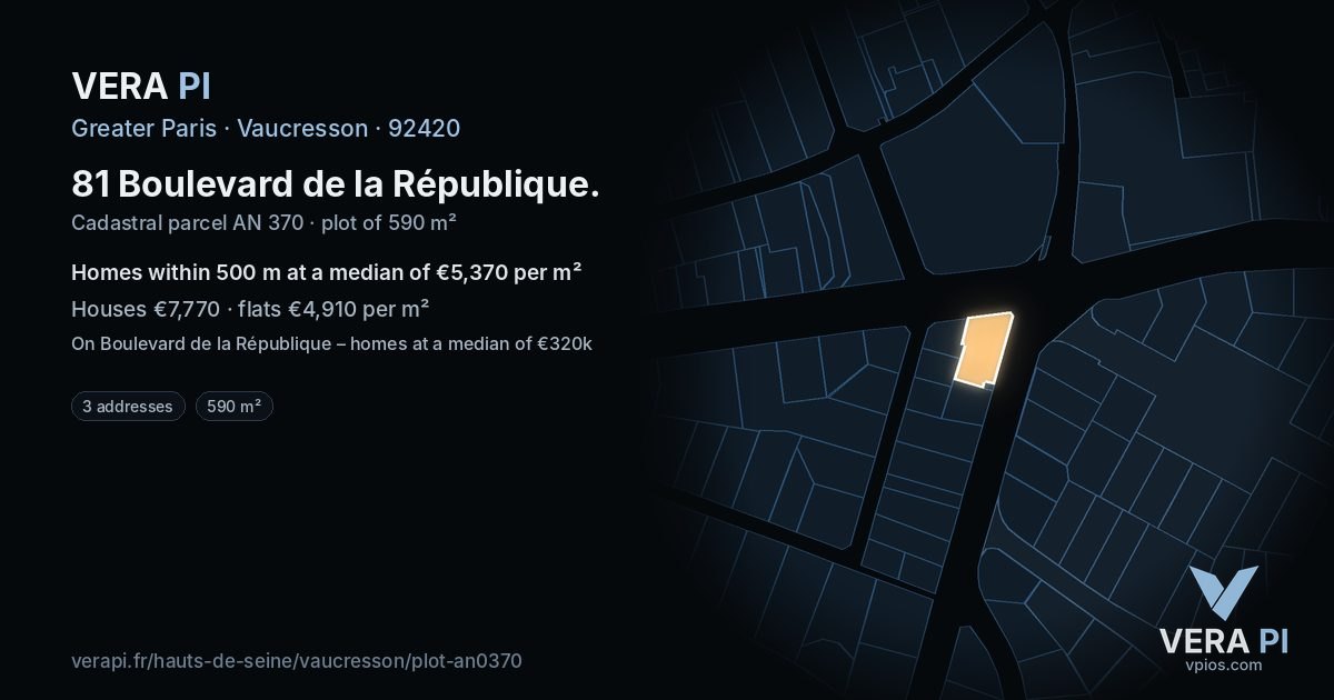 81 Boulevard de la République, Vaucresson at night – the plot lit, the parcels around coloured by the prices near them