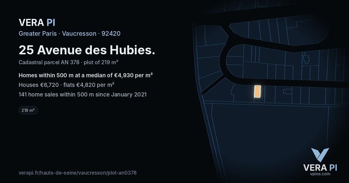 25 Avenue des Hubies, Vaucresson at night – the plot lit, the parcels around coloured by the prices near them