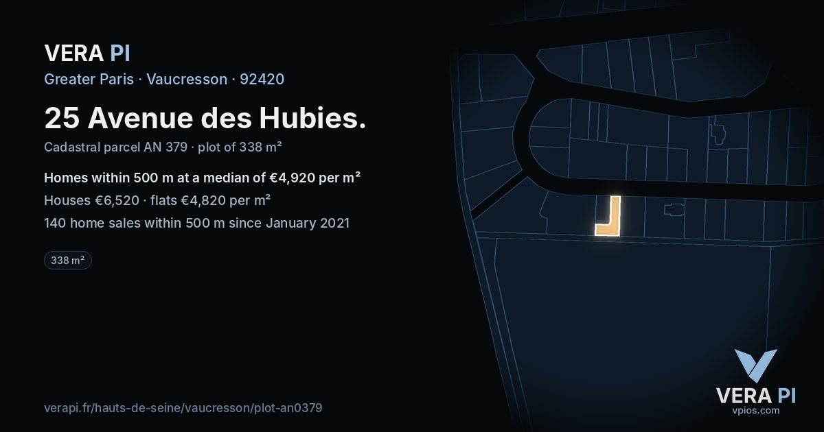 25 Avenue des Hubies, Vaucresson at night – the plot lit, the parcels around coloured by the prices near them