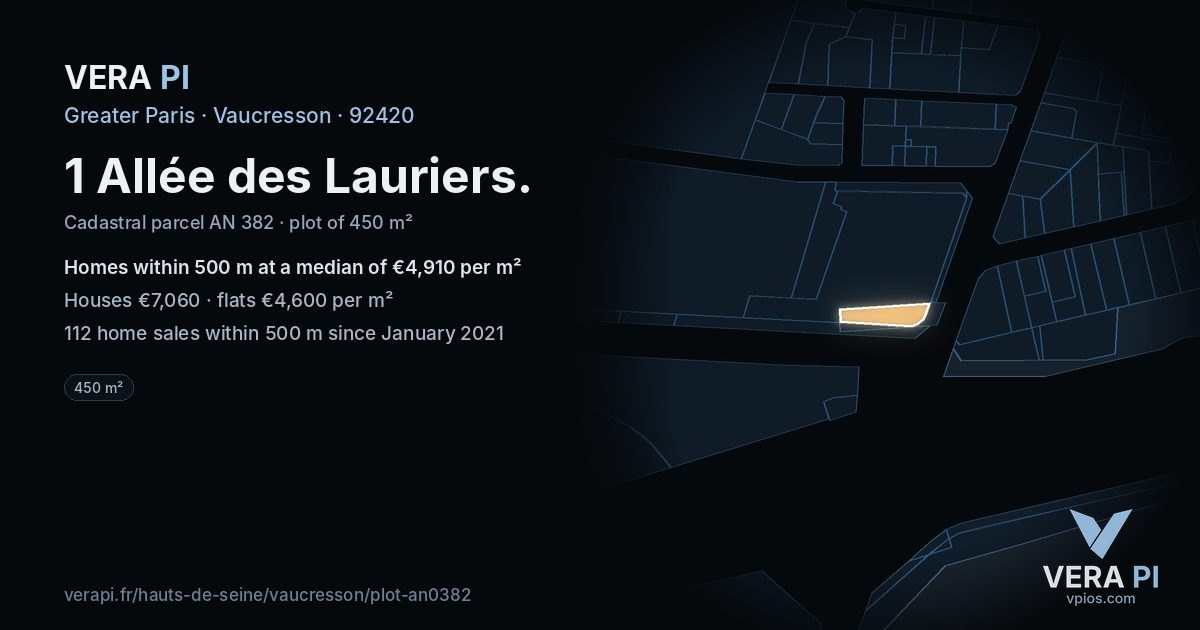 1 Allée des Lauriers, Vaucresson at night – the plot lit, the parcels around coloured by the prices near them