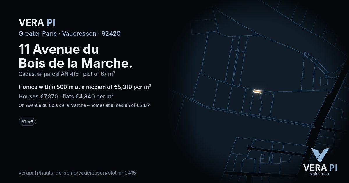 11 Avenue du Bois de la Marche, Vaucresson at night – the plot lit, the parcels around coloured by the prices near them