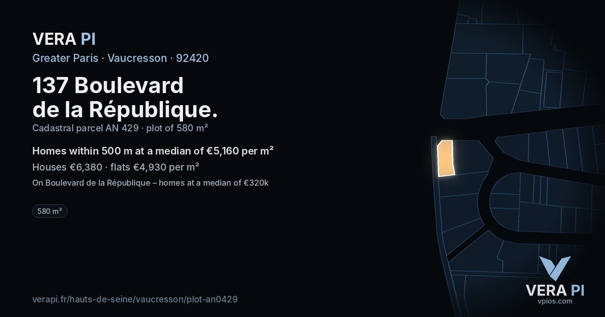137 Boulevard de la République, Vaucresson at night – the plot lit, the parcels around coloured by the prices near them