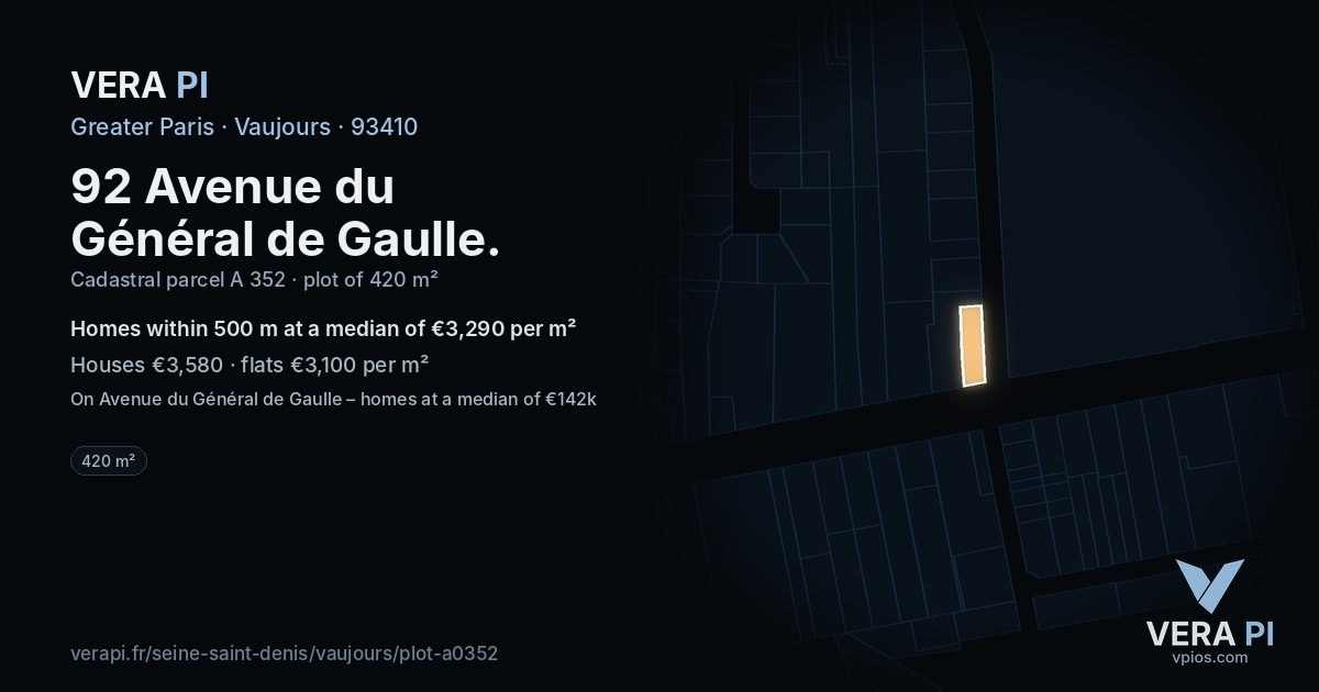 92 Avenue du Général de Gaulle, Vaujours at night – the plot lit, the parcels around coloured by the prices near them