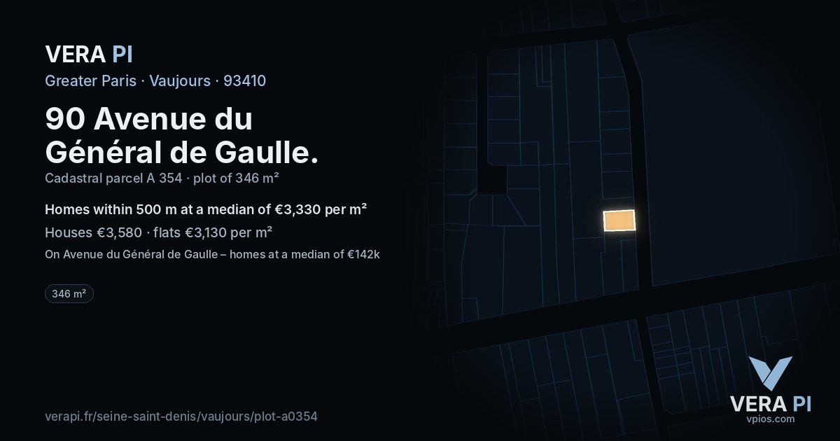 90 Avenue du Général de Gaulle, Vaujours at night – the plot lit, the parcels around coloured by the prices near them