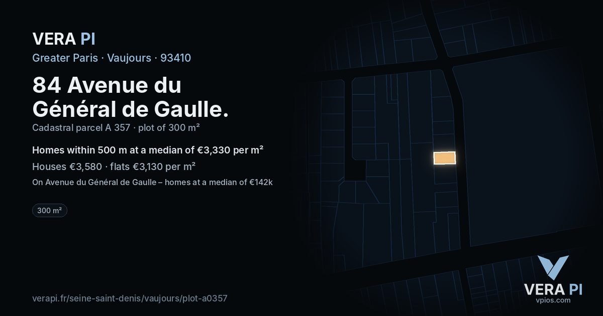 84 Avenue du Général de Gaulle, Vaujours at night – the plot lit, the parcels around coloured by the prices near them